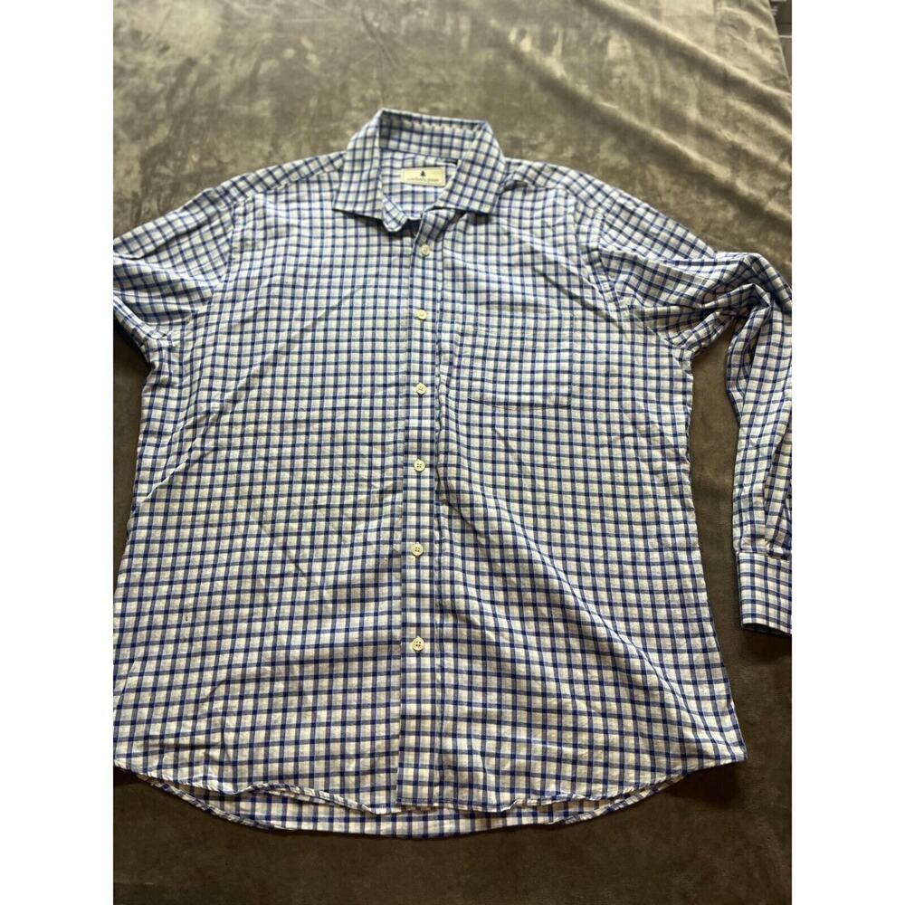 Southern Pines Shirt Mens L Blue White Checked Long Sleeve Button Shirt‎